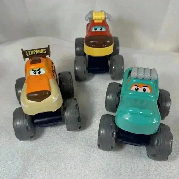 3 Monster Truck Toy Set: Friction Powered Pull, Back Push &Go Bull Gator Leopard - Picture 3 of 5